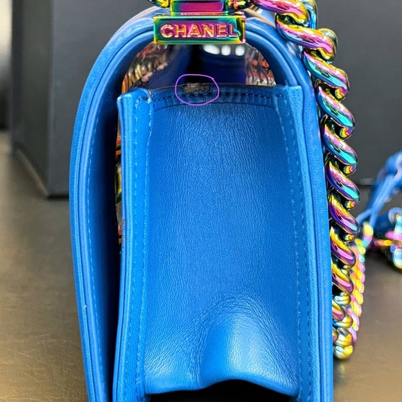 Chanel Old Small Boy Flap Bag Blue Rainbow Woven PVC with Lambskin Multicolor Gr - Picture 6 of 16